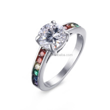 Anillo de boda de moda arcoíris para mujer, anillo de acero inoxidable con circonita transparente y arcoíris, anillo de matrimonio o compromiso, anillo Gay de plata negra